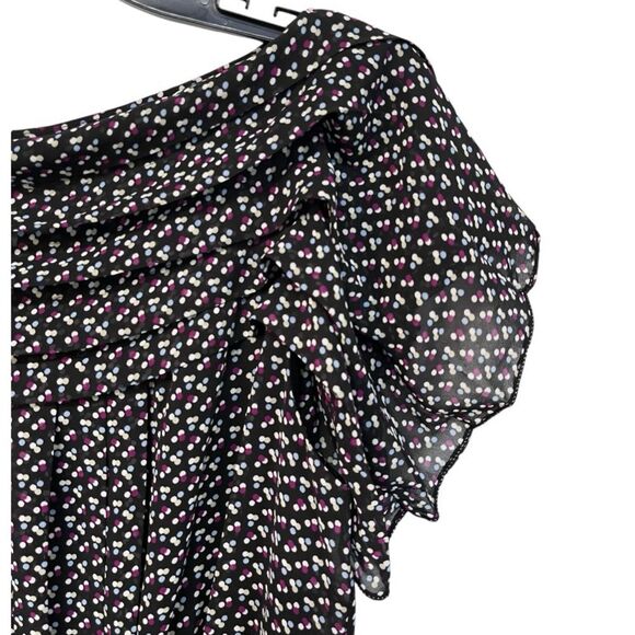 Sophie Max | 3607Y54 Black Pink Polkadot Chiffon Flutter Sleeve Elastic Midi M - Picture 6 of 8